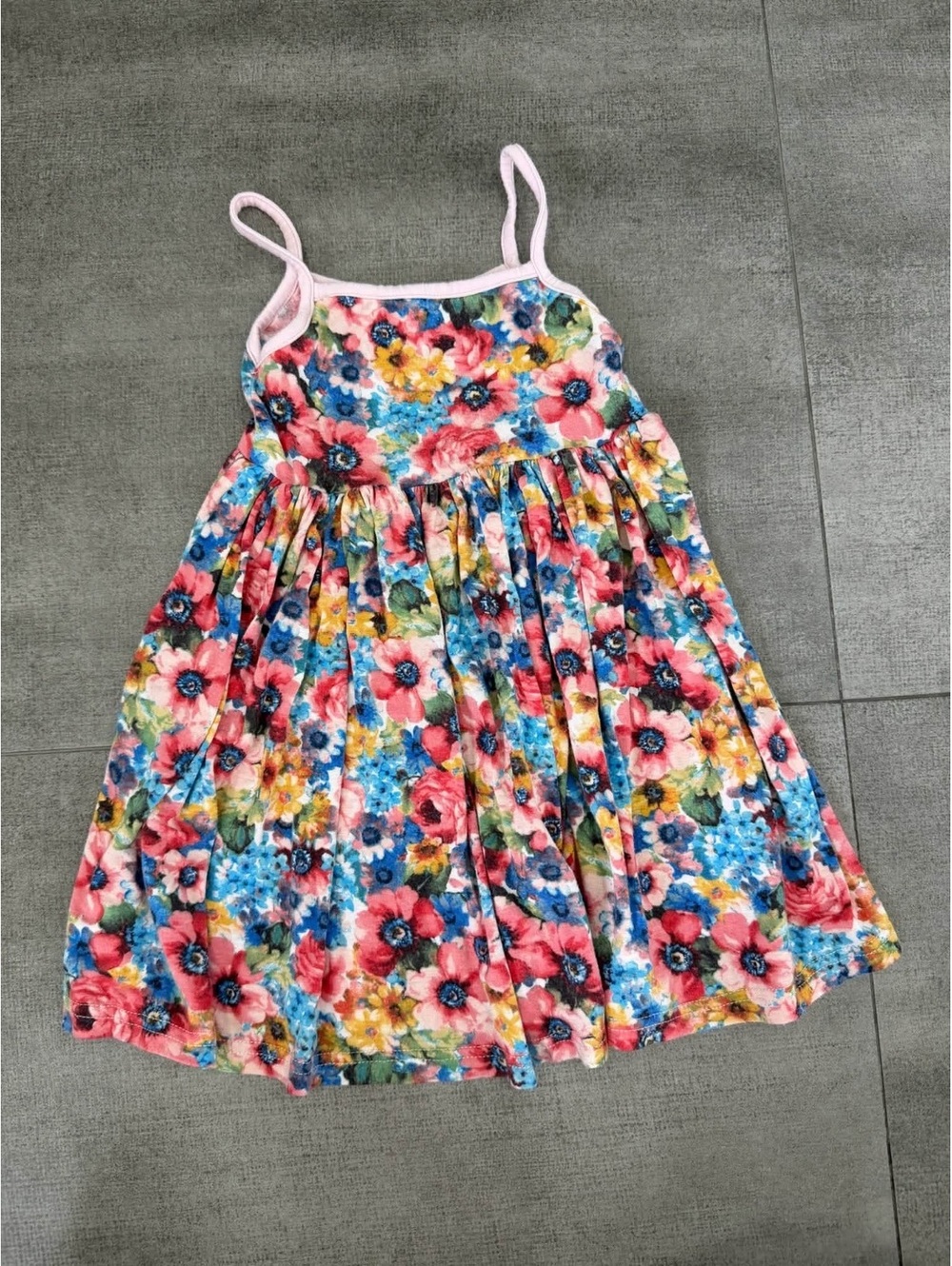 2t • Sew Chill Girls Floral Sundress Pink Blue Watercolor Flowers Made in USA